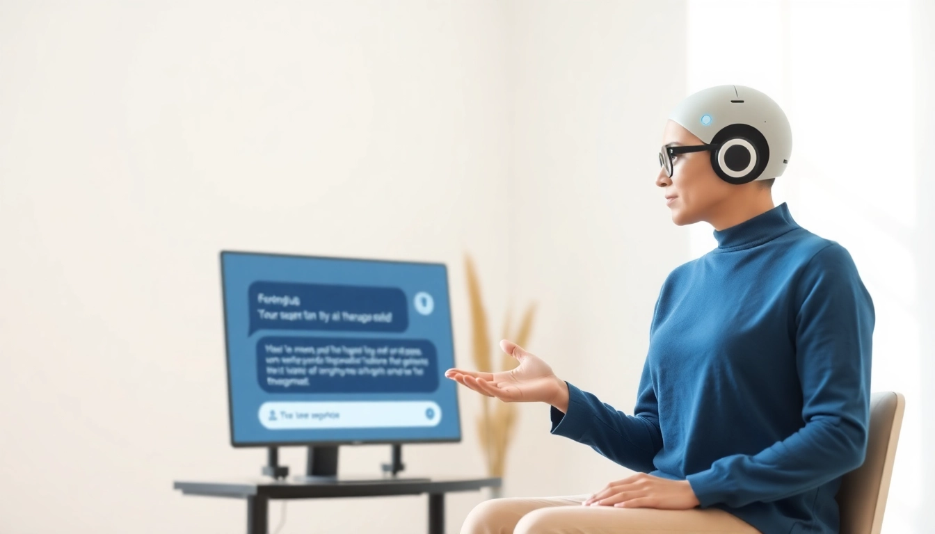 Engaging with an AI Therapist for mental health support in a serene virtual setting.