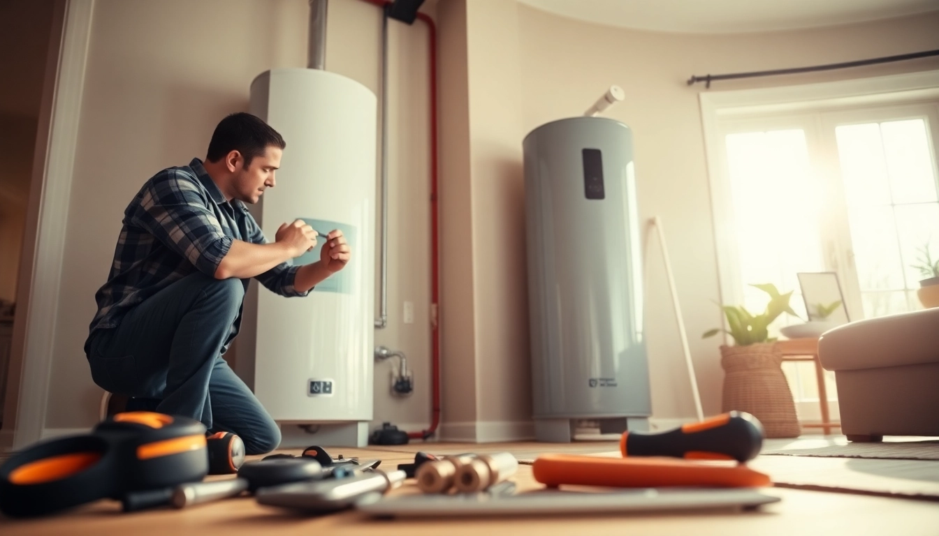 Raleigh water heater installation service in progress with a professional plumber.