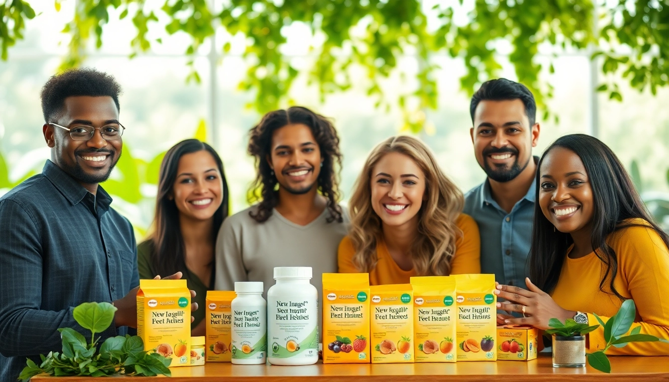 Showcase diverse individuals exploring nutritional products at https://newimage.world/ promoting wellness and health.