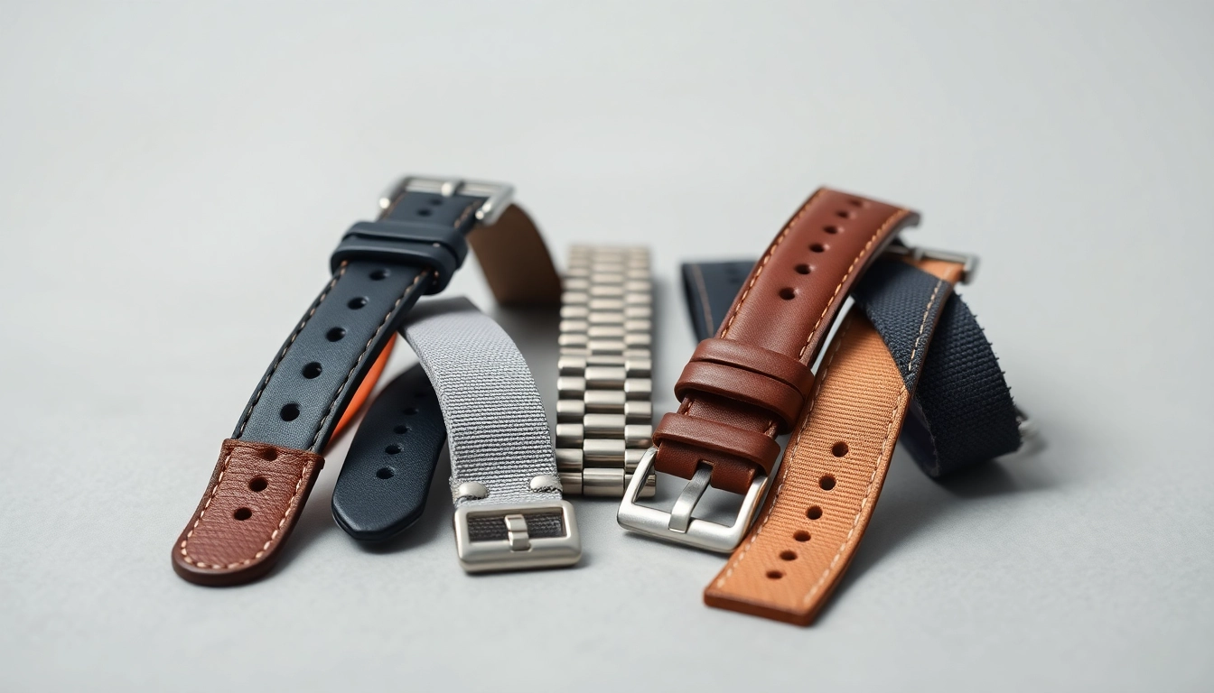 Showcase of stylish watch straps featuring various materials and designs.