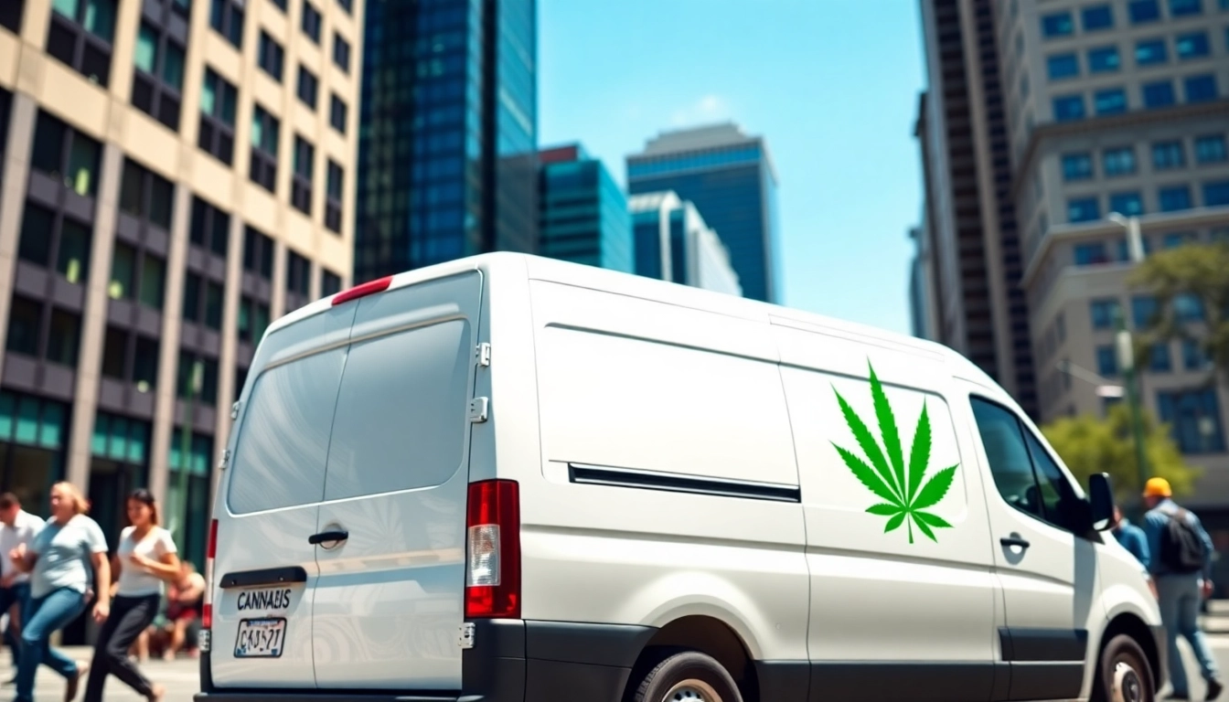 Cannabis shipping to Nevada: A cannabis delivery van parked in an urban setting, emphasizing legal delivery services.