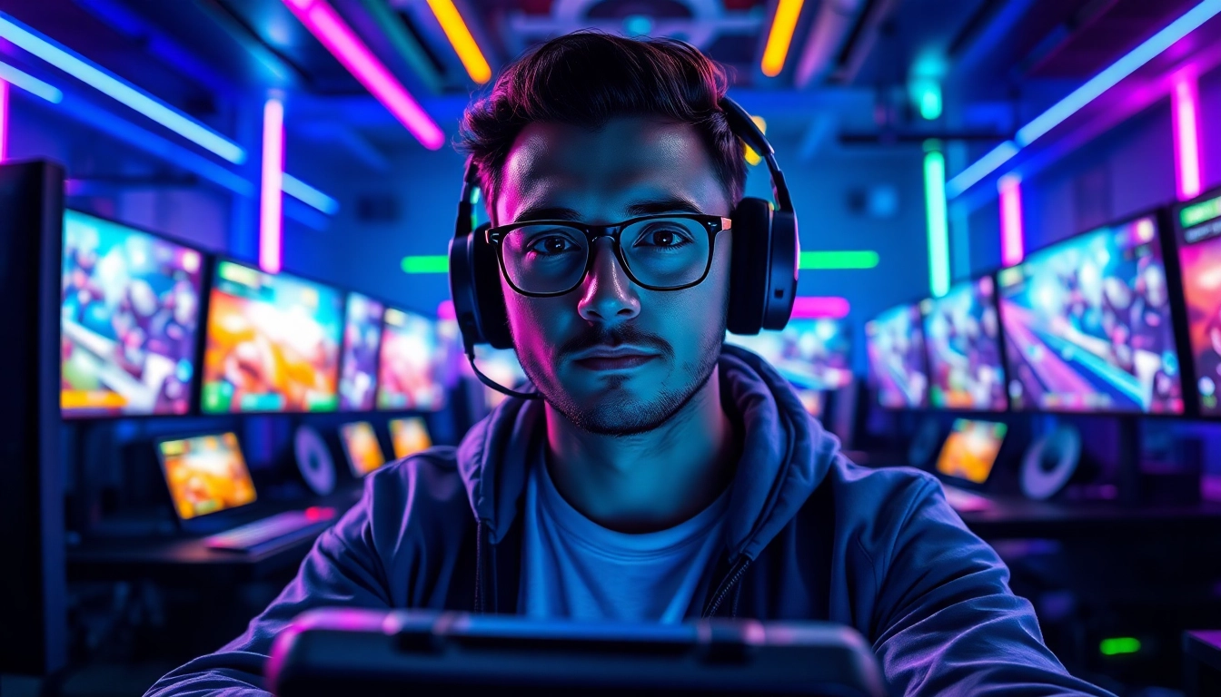 Jelajahi game online dengan pengalaman gaming profesional di ruang futuristik yang canggih.