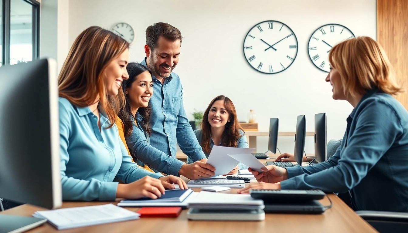 Engaged team at pea ridge tax service assisting clients in a professional office environment.