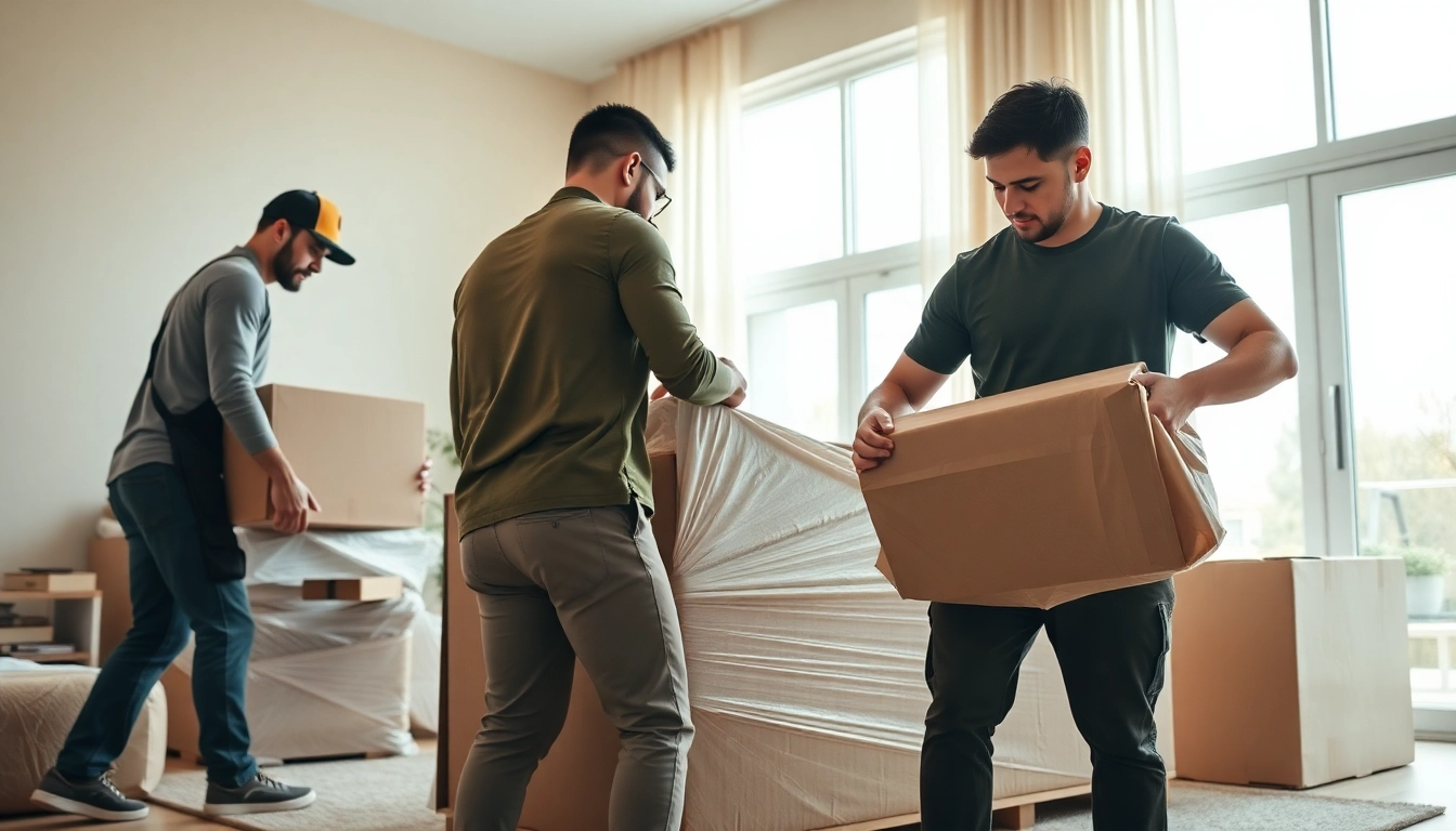 Efficient moving team at bennettsmoving packing furniture with care in a bright home setting