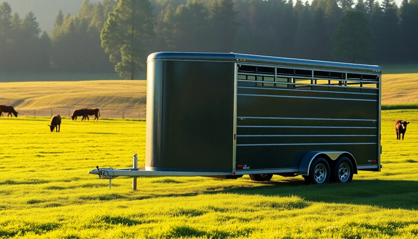 Rent a reliable livestock trailer for efficient transport in natural farm setting.