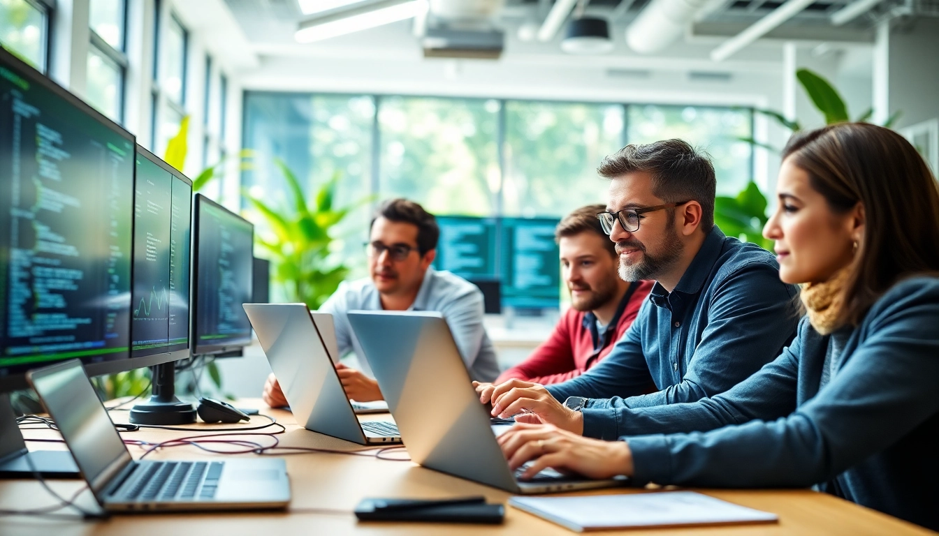 Site reliability engineering experts collaborating in a modern tech environment to enhance system performance.