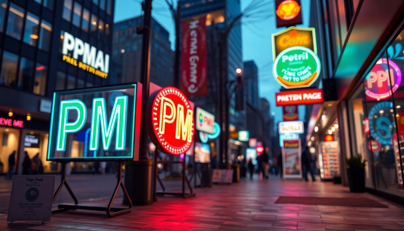 Engaging display of pm signs in a modern urban setting highlighting creativity and craftsmanship.