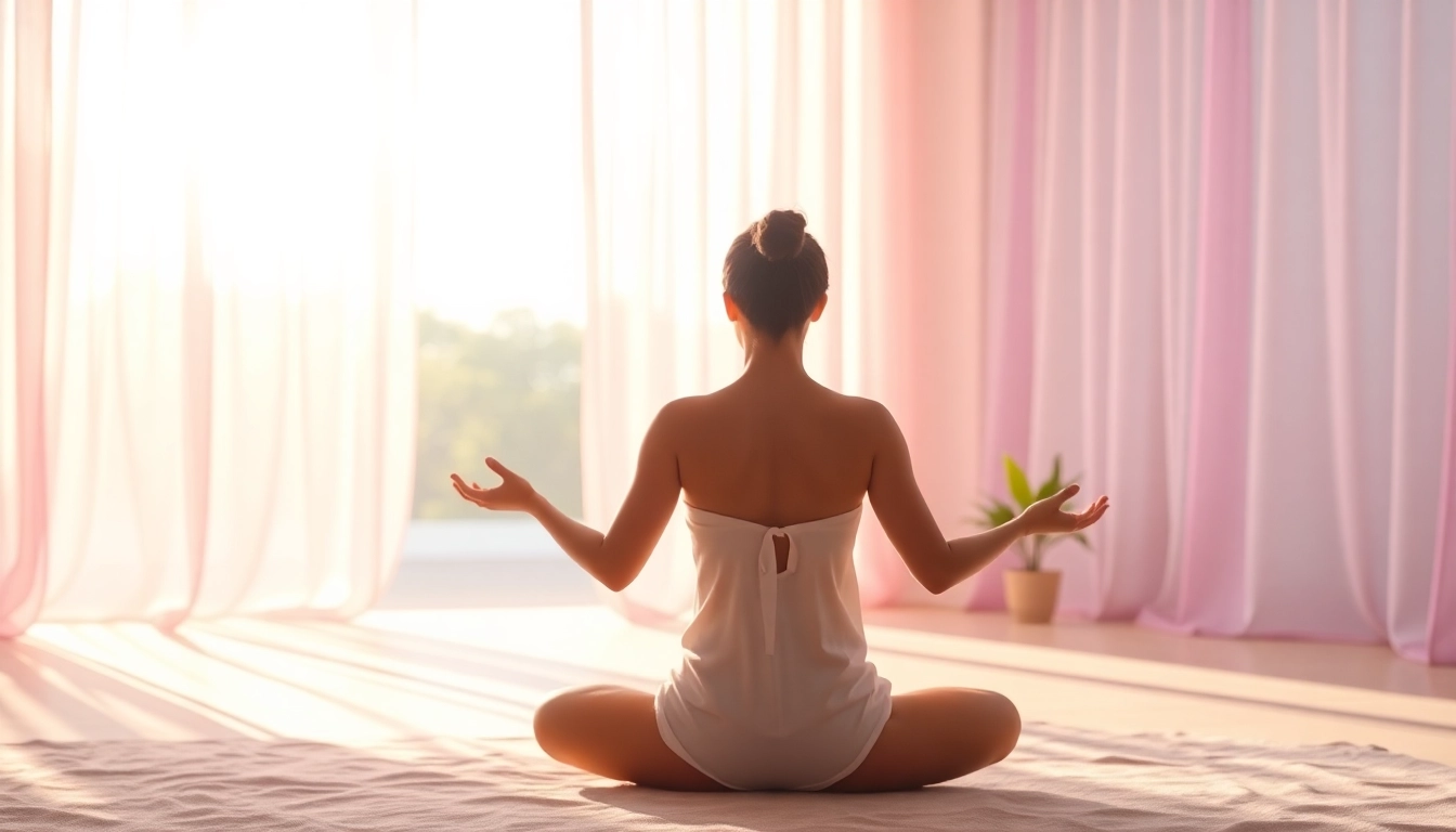 Experience lovehealingexpansion through a serene yoga scene embodying peace and healing energy.