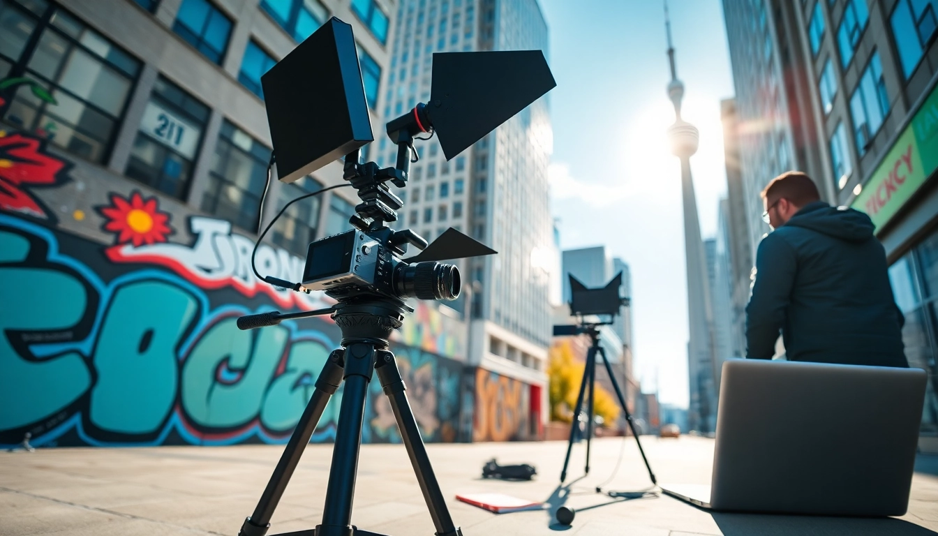 Creating Creative Video Shoots Toronto in a vibrant urban setting with iconic landmarks.