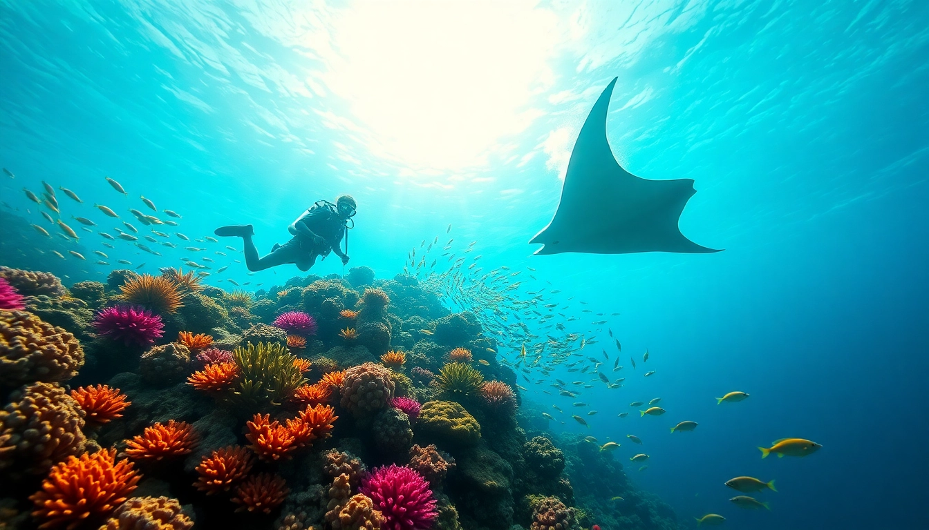 Experience the beauty of Bali Diving with colorful corals and marine life around a diver.