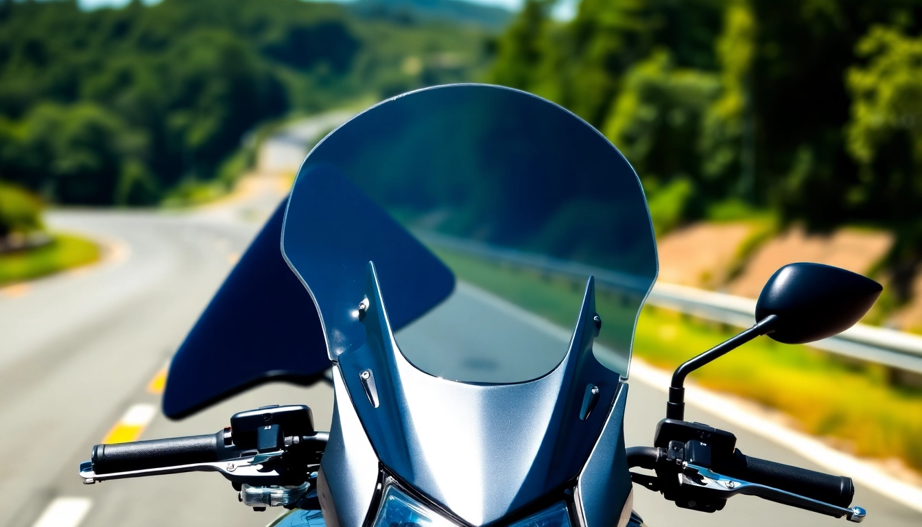 Explore motorcycle windshields in a vibrant outdoor scene showcasing their sleek design and superior quality.