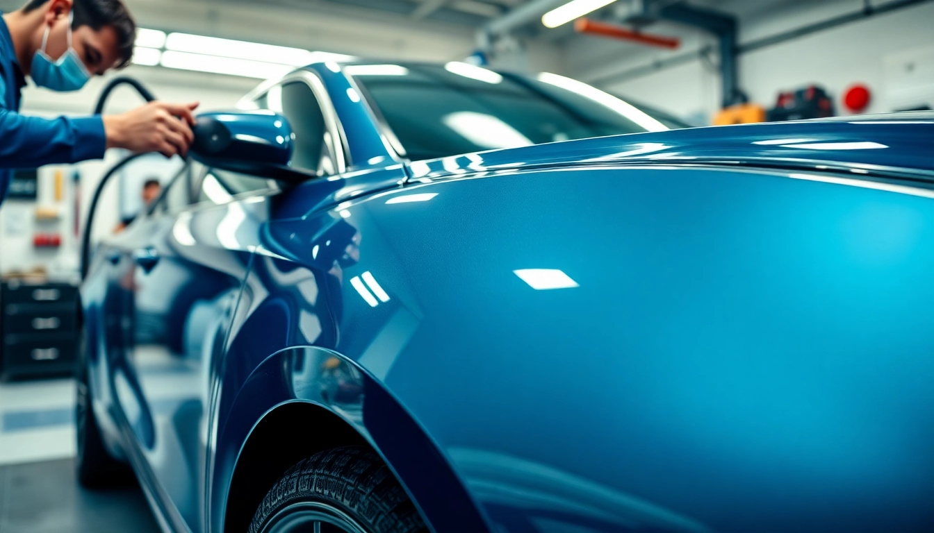 Applying auto ceramic coating during professional car detailing for a premium finish.