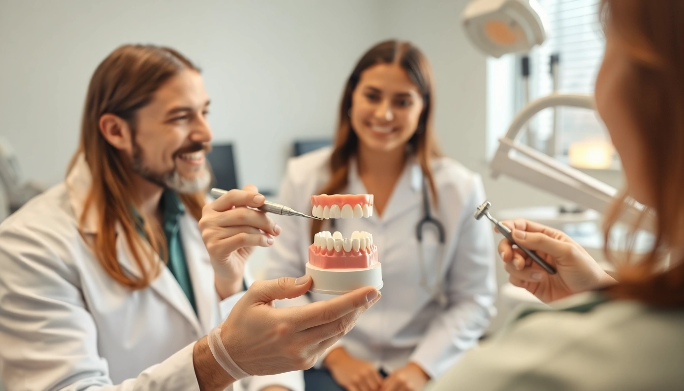 Patient discussing crowns with a dentist, highlighting the dental treatment process.