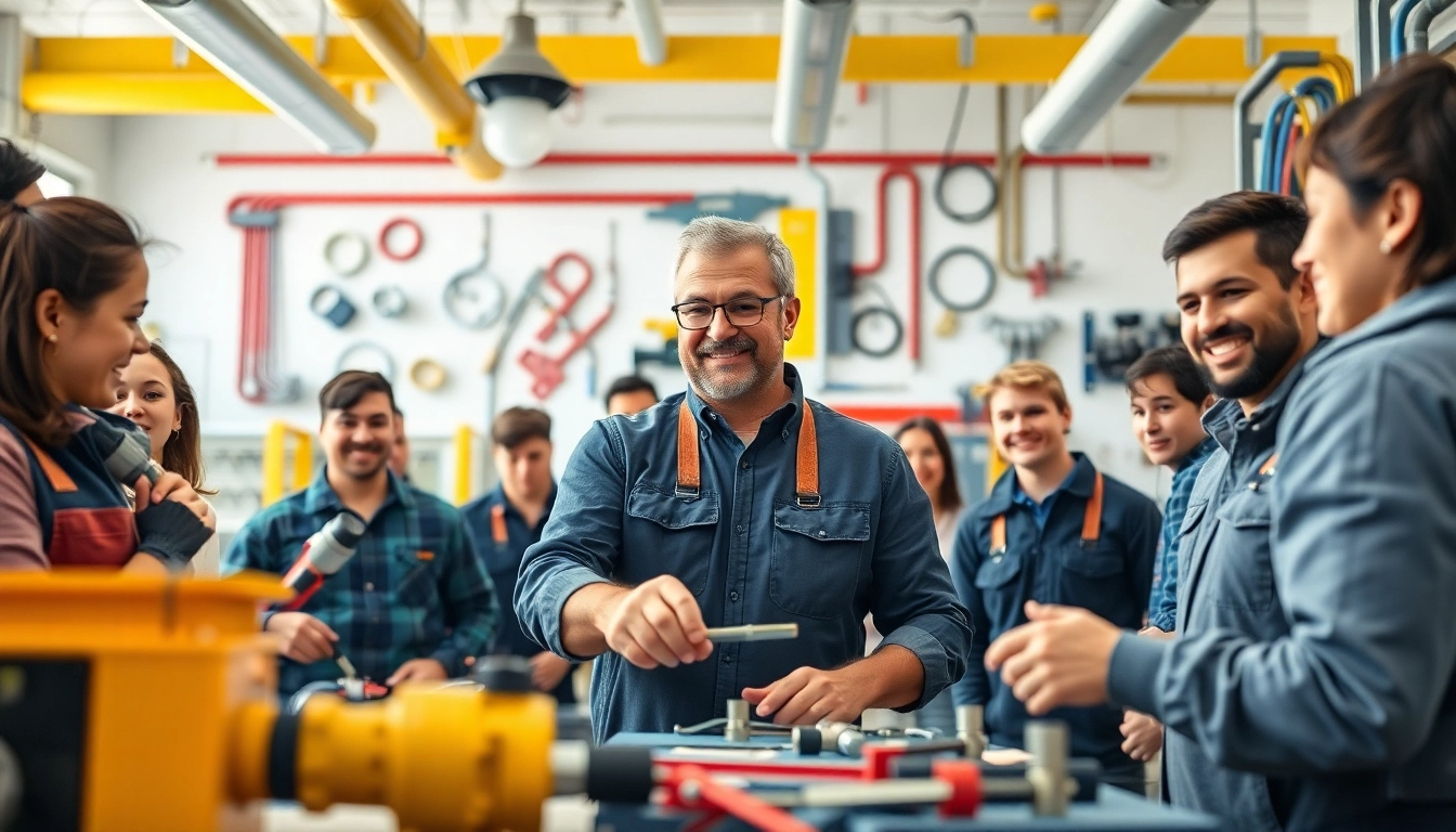 Training at trade schools in southern California with students engaged in hands-on activities.