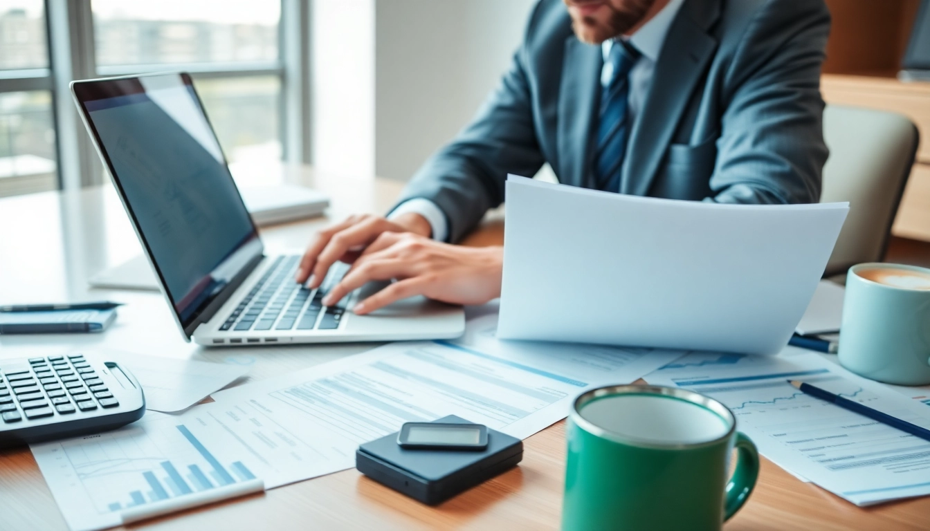 Engaged accountant providing bookkeeping services in a well-organized workspace.