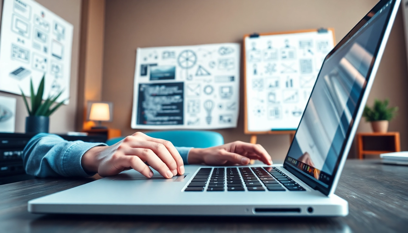 Realizzazione siti web in corso con un professionista al lavoro su un laptop moderno.