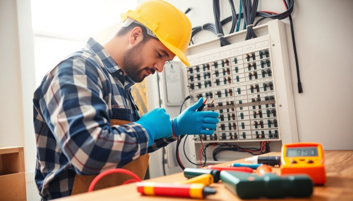 Electrician executing an Electrical Panel Upgrade with precision and safety in a well-organized workspace.