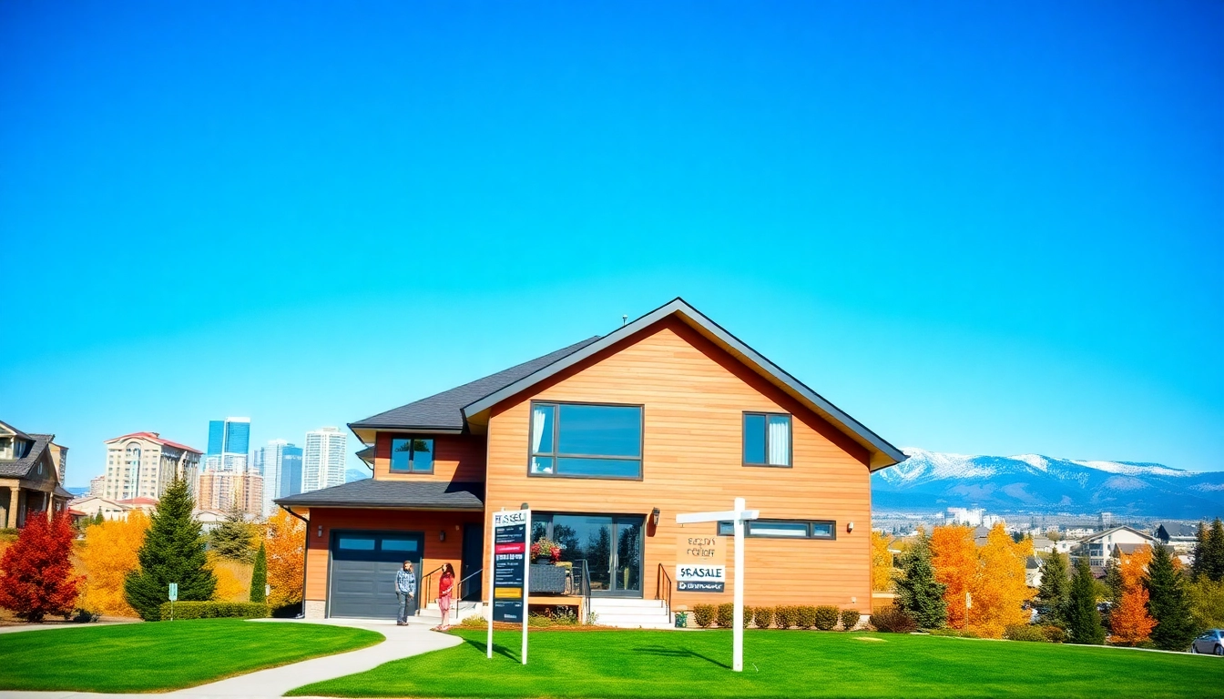 Promotional view of Calgary Home Sales with a modern house and vibrant city backdrop.