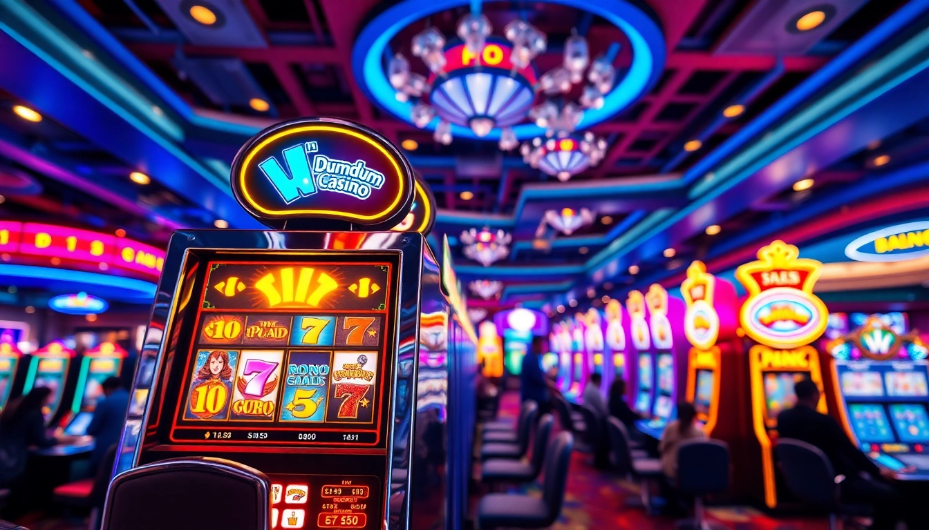 Memenangkan hadiah menarik di Dumdum 4D slot dengan mesin slot yang mencolok dan penuh warna.