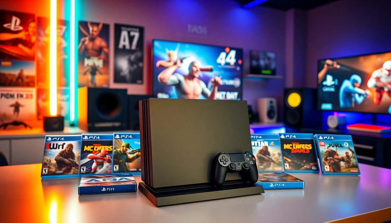 Discover thrilling PS4 games on a vibrant gaming setup featuring a PlayStation 4 console.