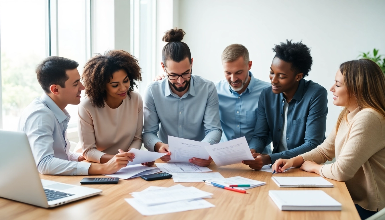 Analyze Tax Credits with colleagues in a bright office setting highlighting teamwork.