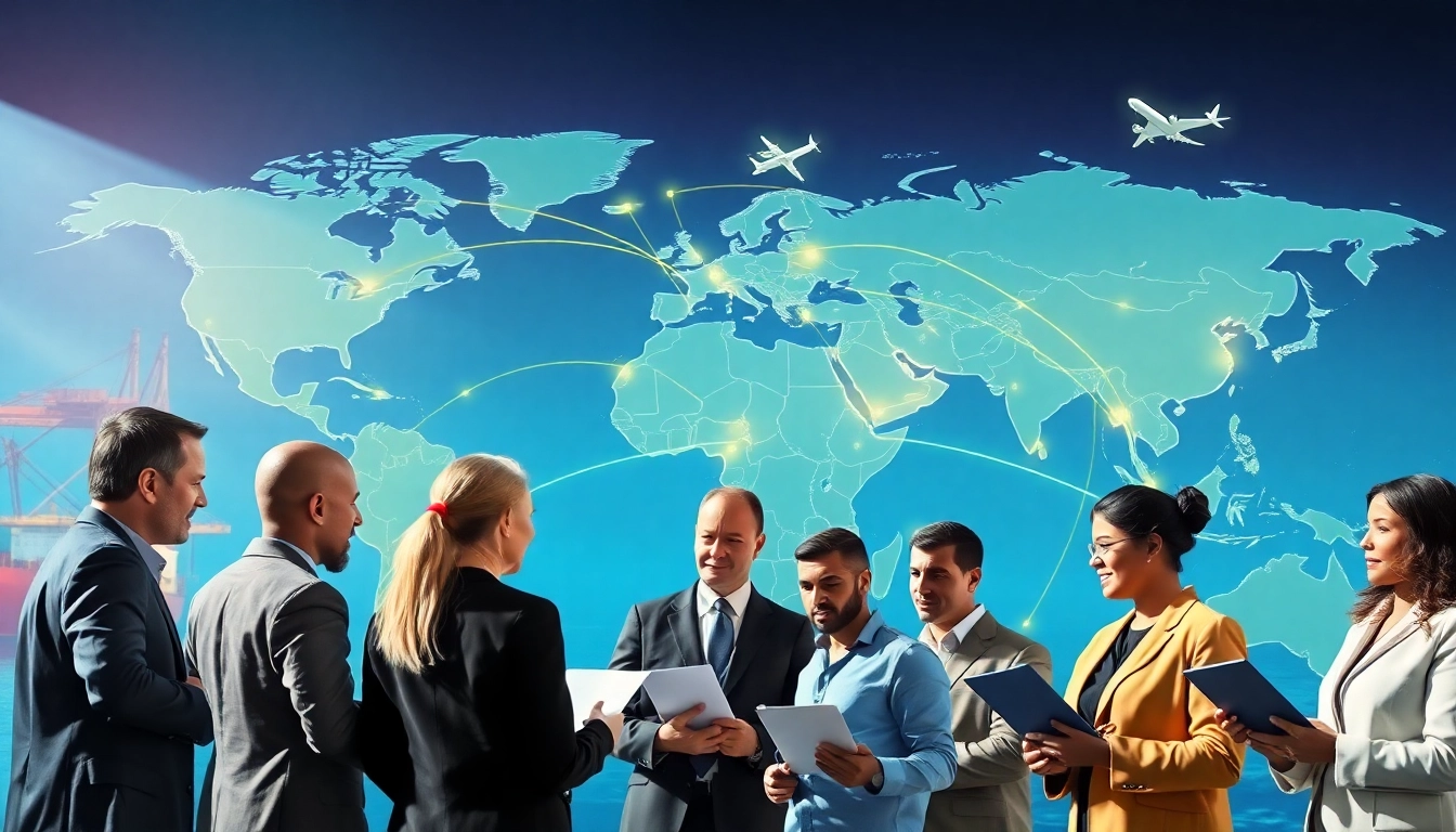 Business professionals collaborate on exports, illustrating international trade dynamics.