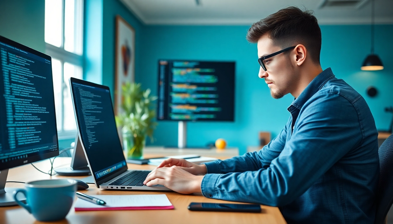 Showcase php enum implementation in a modern workspace with a developer coding.