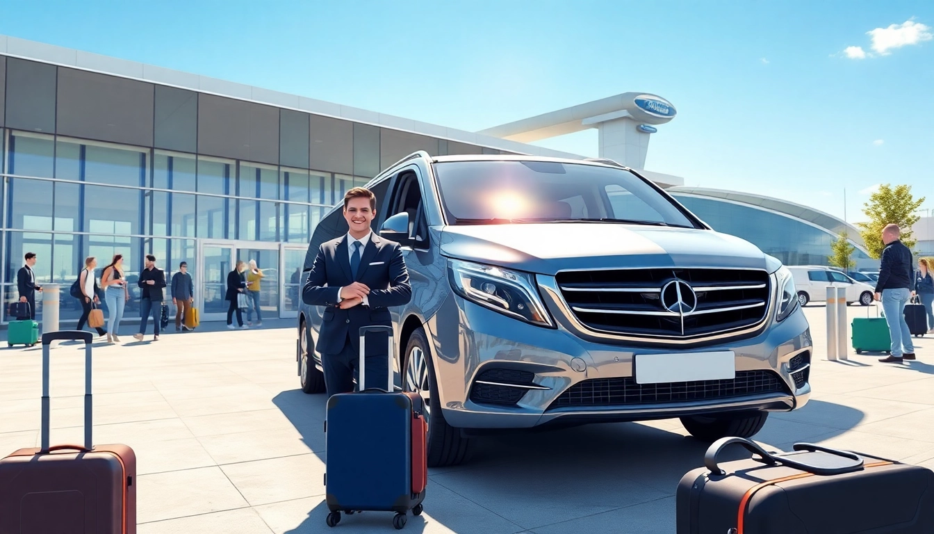 Delivering seamless Airport transfers with a luxurious vehicle at the airport terminal.
