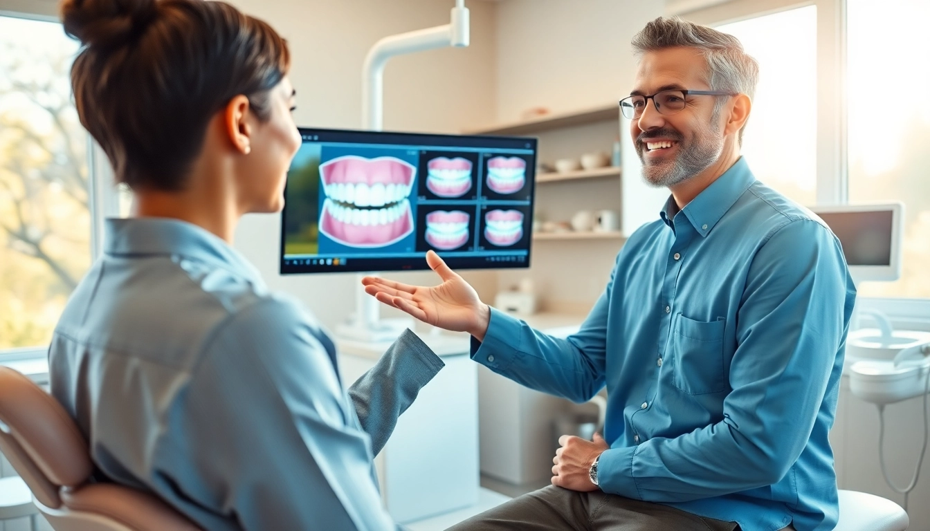 Orthodontics consultation with a professional explaining treatment options to a patient in a bright office.