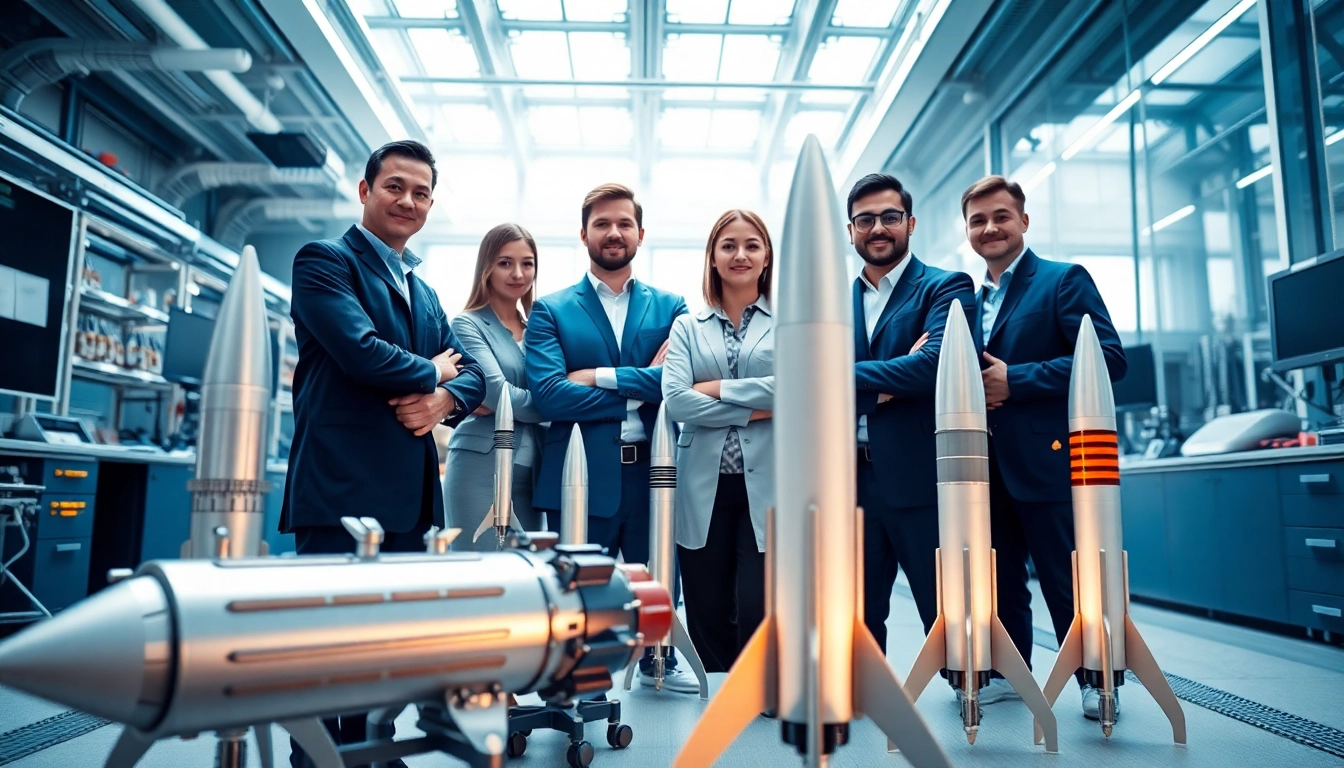 RevenueRocketLab team collaborating on innovative aerospace projects in a modern setting.