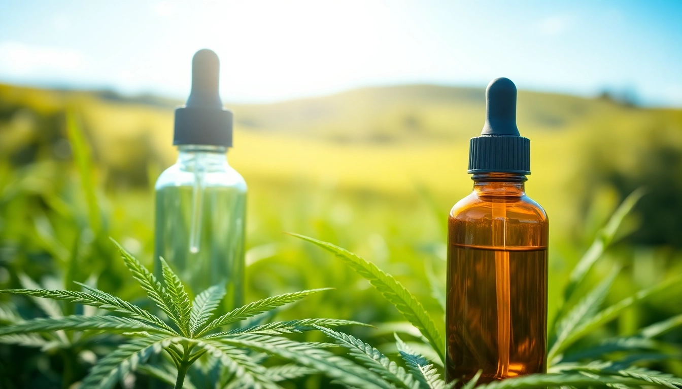 Promote wellness with CBD Oil in an elegant setting featuring a glass bottle and fresh hemp.
