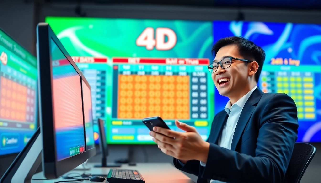 Engaging user buying 4D online tickets on a vibrant digital platform.
