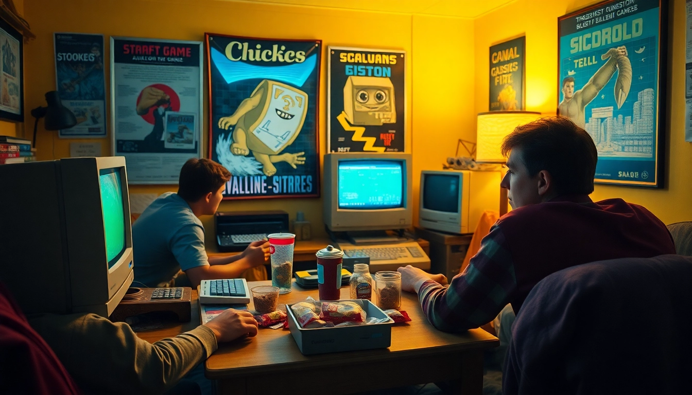 Play DOS games in an engaging retro gaming setup with friends in a nostalgic atmosphere.