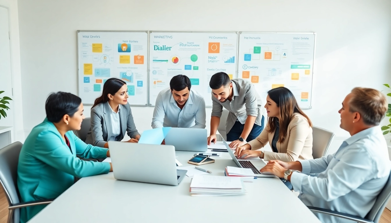 Revealing collaborative dental marketing strategies during a team session in a bright office.