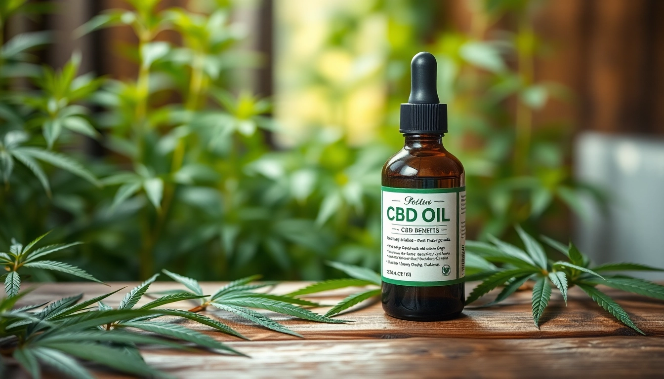 Showcase CBD Oil in a serene setting with earthy touches and natural lighting.