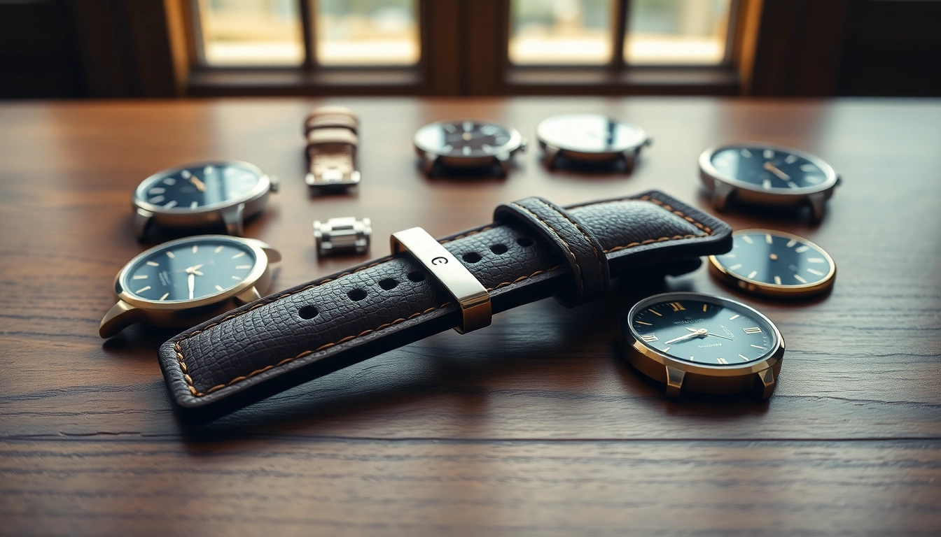 Showcase of a 22mm watch strap with elegant leather texture against a wooden background.