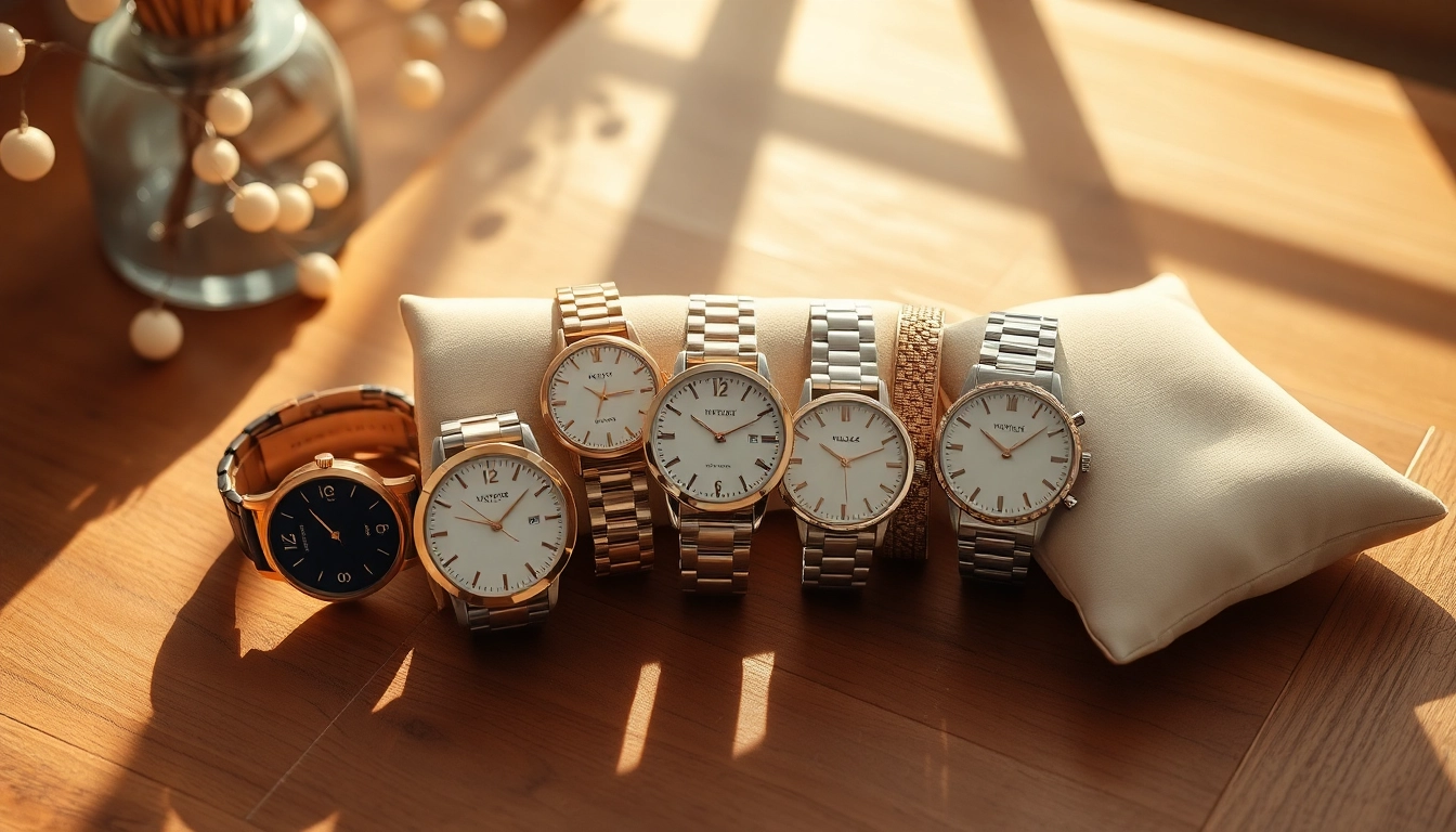 Damen Armbanduhr in elegant styles showcased on a wooden surface with soft lighting.