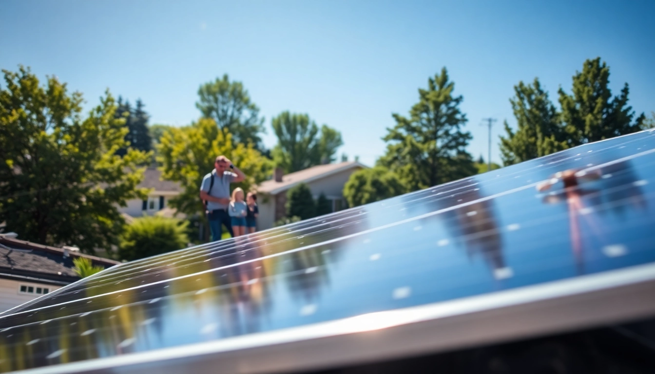 Showcase solar energy with a technician installing panels on a rooftop, bright and engaging.