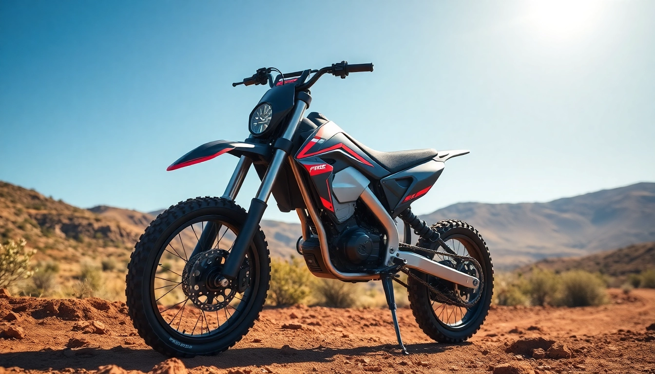 Capture the E Ride Pro S electric dirt bike showcasing its design on a scenic trail.