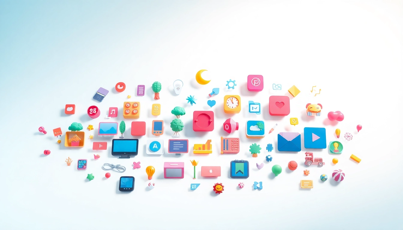 Showcase of vibrant icons representing creativity and technology.
