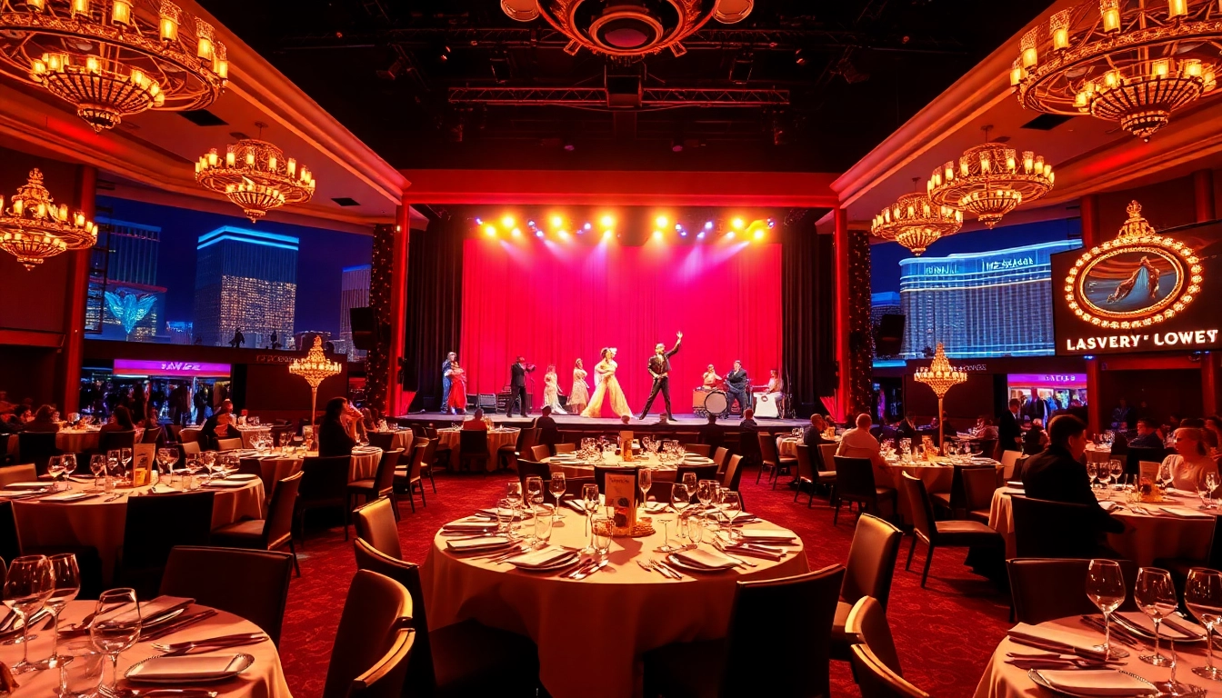 Guests enjoying dinner shows in las vegas with vibrant performances and elegant dining ambiance.