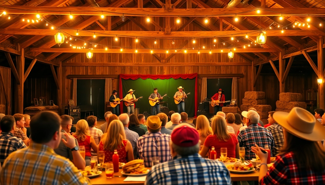 Enjoying firelight barn photos of a lively western dinner theater performance.
