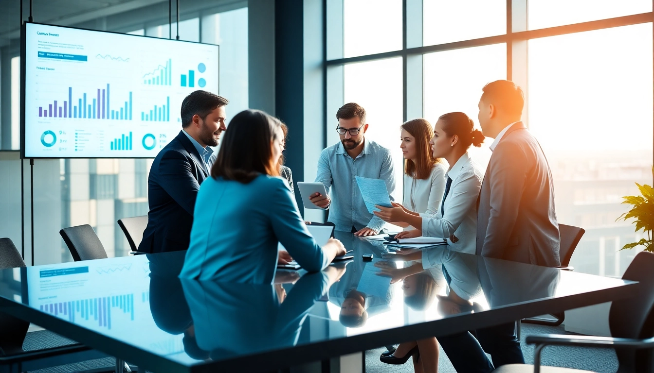 Analyzing competitive intelligence data with a diverse team in a professional setting.