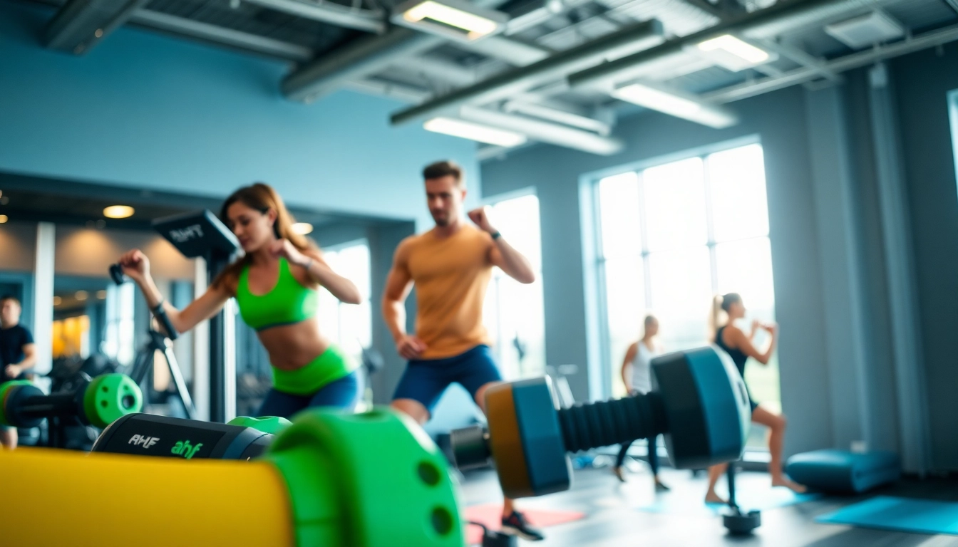 Explore dynamic movements with AHF fitness gear in a vibrant gym setting.