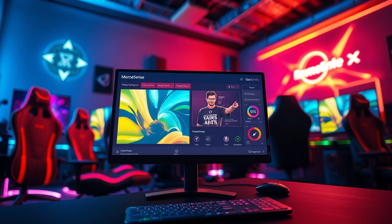 Enhance gameplay with RevUnity MemeSense, featured in a vibrant gaming setup with advanced features.