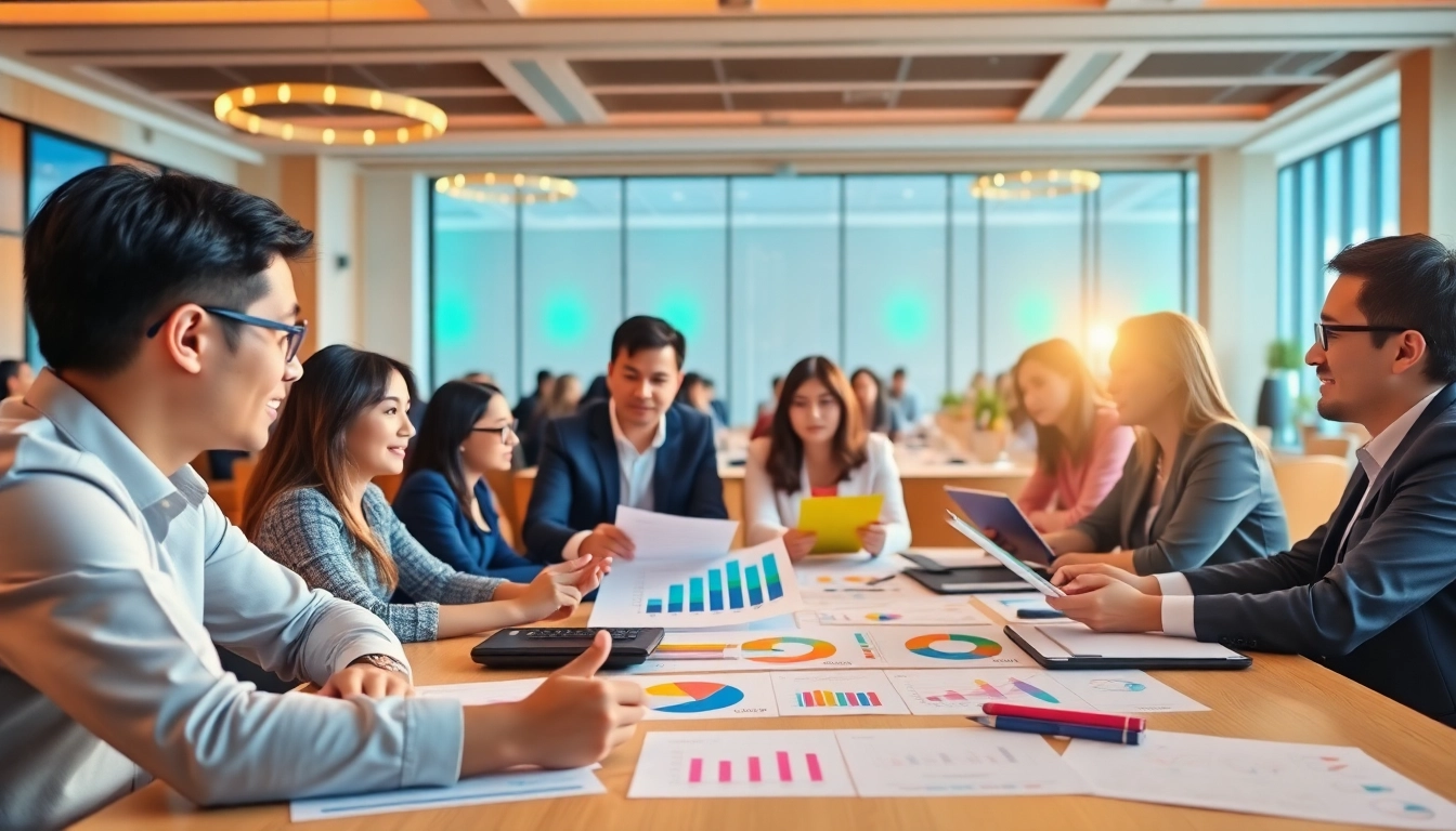 Professional event planning Singapore team collaborating creatively in a vibrant setting.