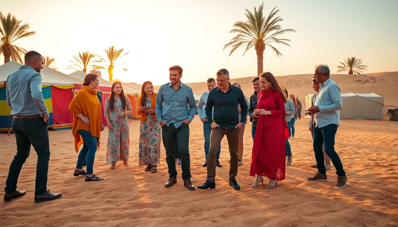 Équipes collaboratives engagées dans des activités de team building maroc au bord d'un paysage désertique.