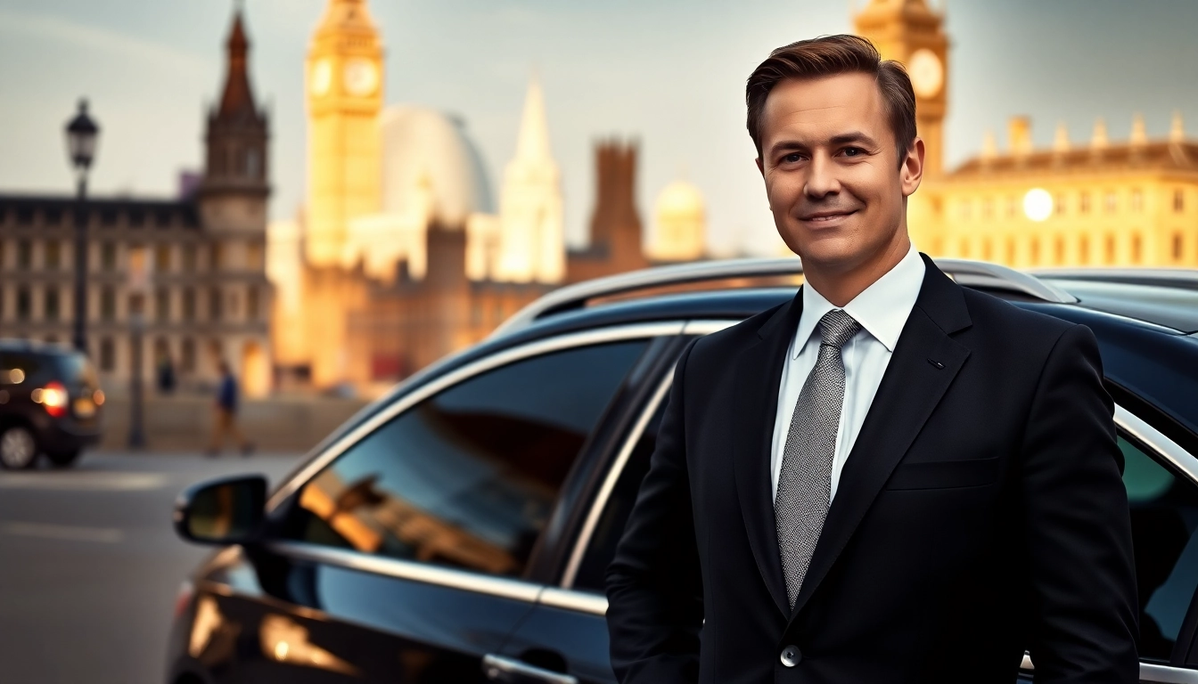 Experience exceptional chauffeur service london with a professional chauffeur by a luxury car.