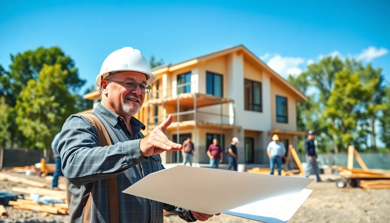 New Jersey General Contractor supervising a construction site, communicating plans with workers.