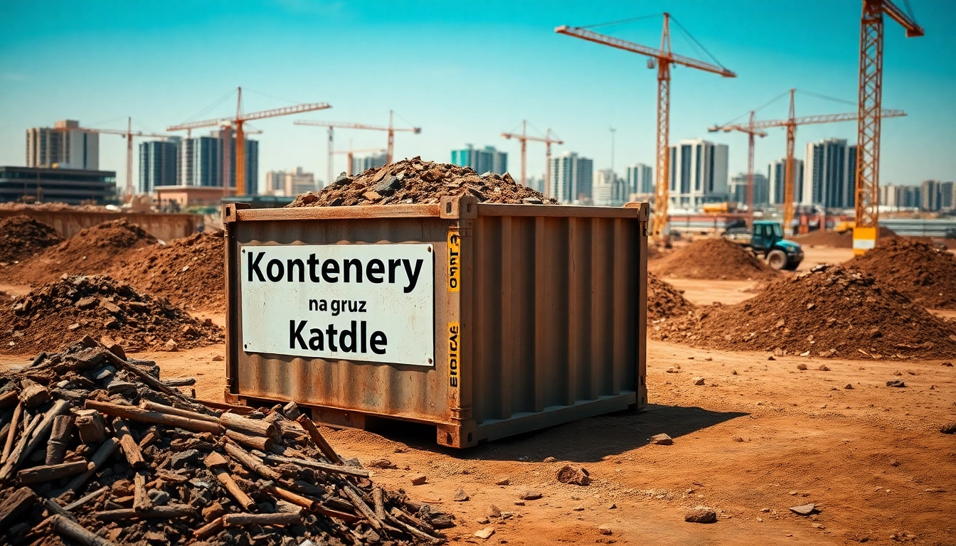 Kontenery na gruz Katowice wypełnione gruzem na placu budowy.